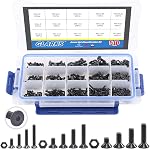 Glarks 510Pcs Metric M3 M4 M5 Alloy Steel Socket Cap Screws Hex Head Bolt Nuts Assortment Kit - Black Oxide Finish