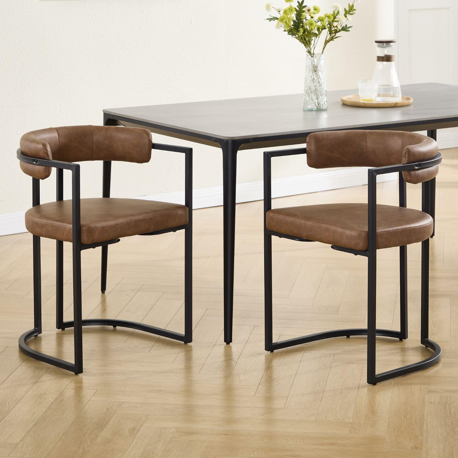 Ya-Home Dining Chairs Set of 2 with Curved Backrest, Brown