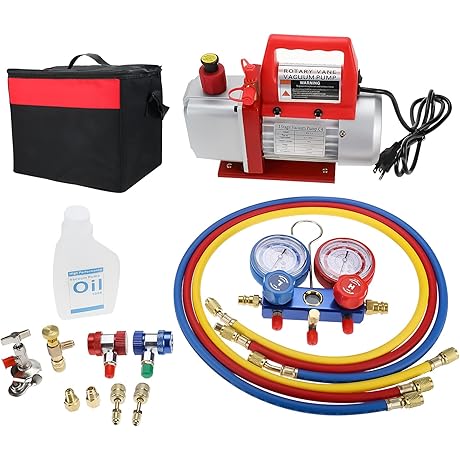 HVAC A/C Refrigeration Kit with Vacuum Pump