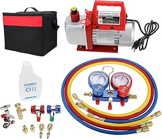 LuckyHigh HVAC A/C Refrigeration Kit including 1/3 HP 4.5CFM Single Stage Rotary Vane Air Vacuum Pump and R134a AC Manifold Gauge Set with Oil, Carry Bag, Tools for HVAC Air Conditioning Refrigeration Recharging