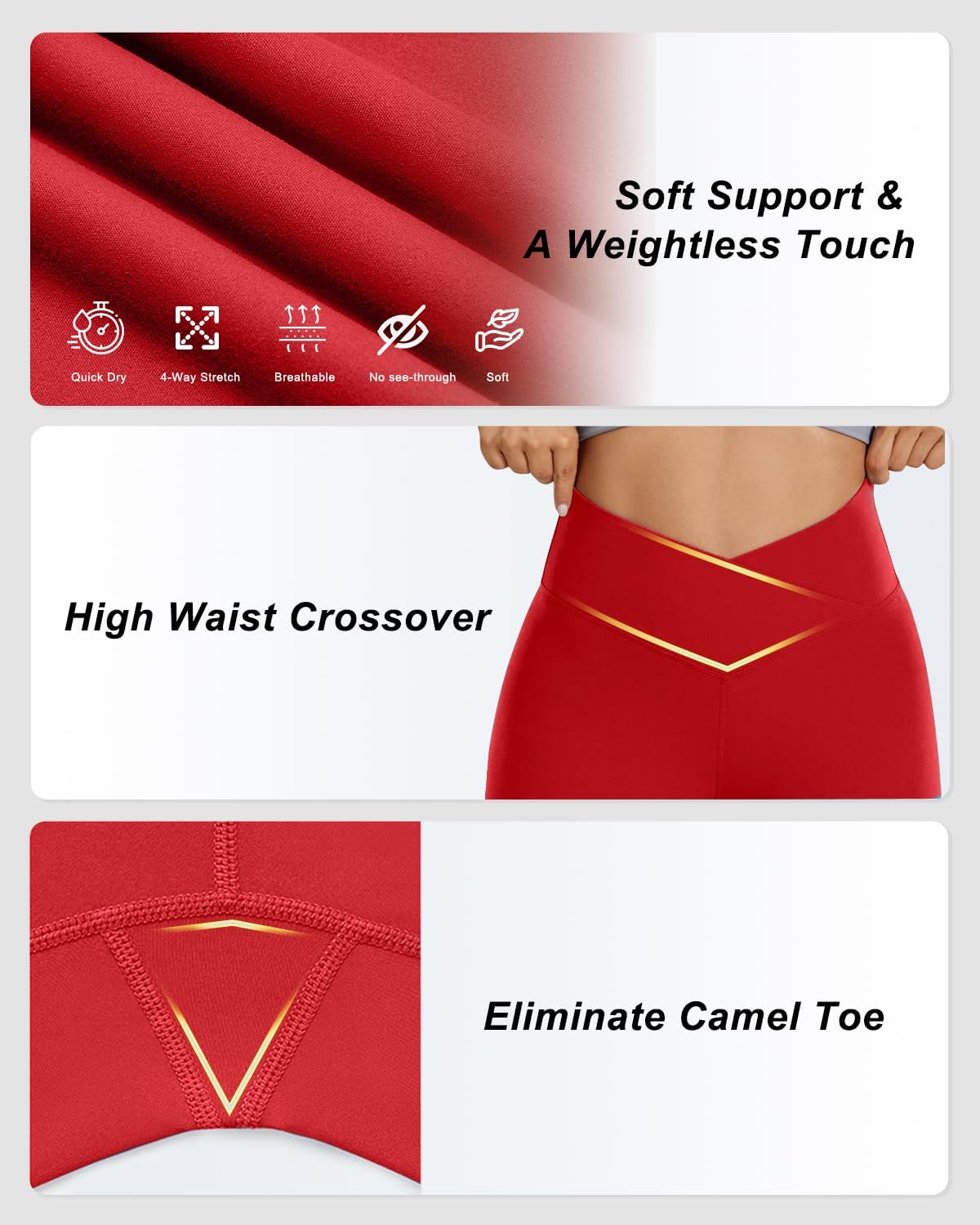 Aoliks Crossover Flare Leggings for Women,High Waisted Bootcut Yoga Pants Workout Bell Bottom Leggings - Image 4