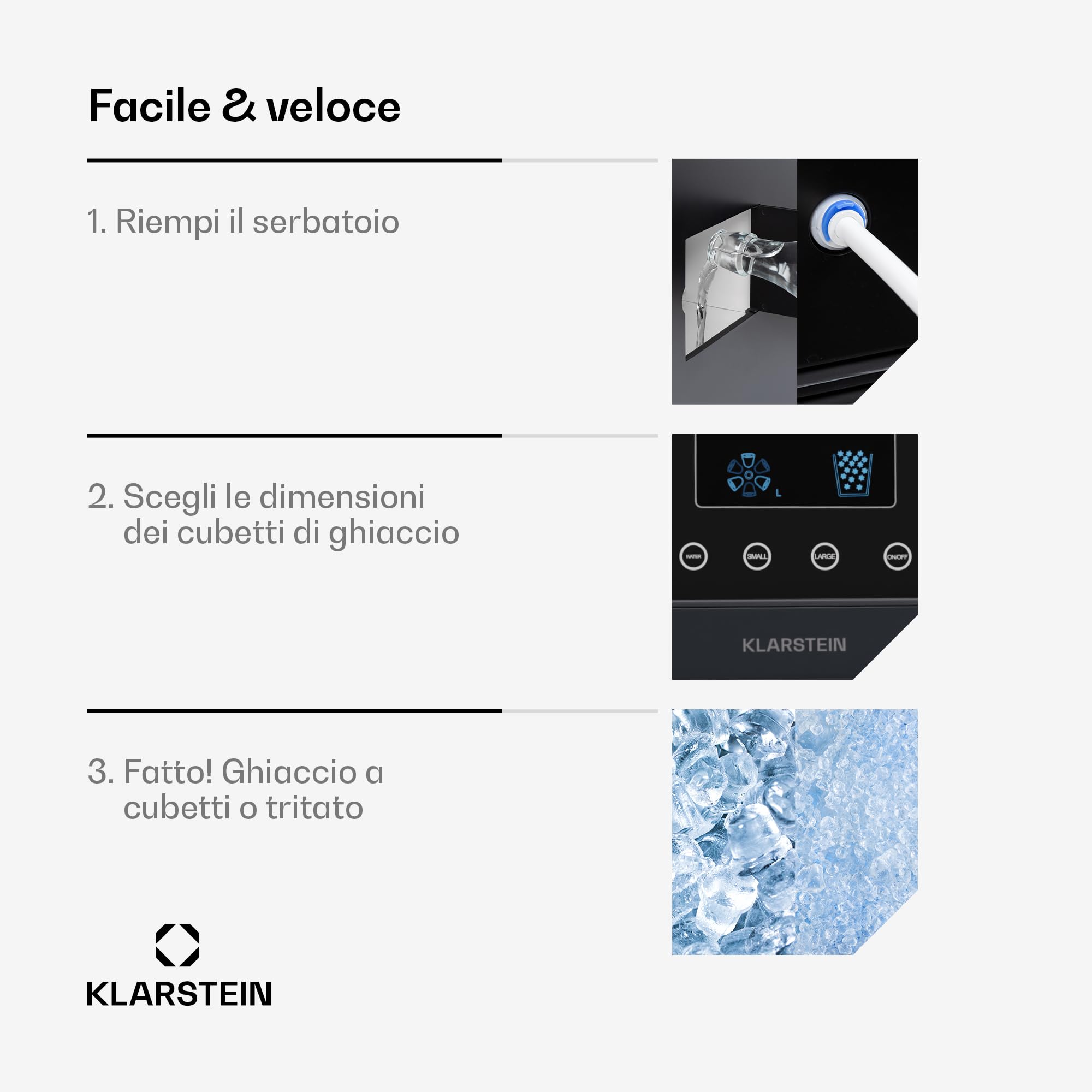 Klarstein Macchina per il ghiaccio 1,8 l, Ice Maker Capacità 15 kg, macchina per fare cubetti controsoffitto per grandi e piccoli
