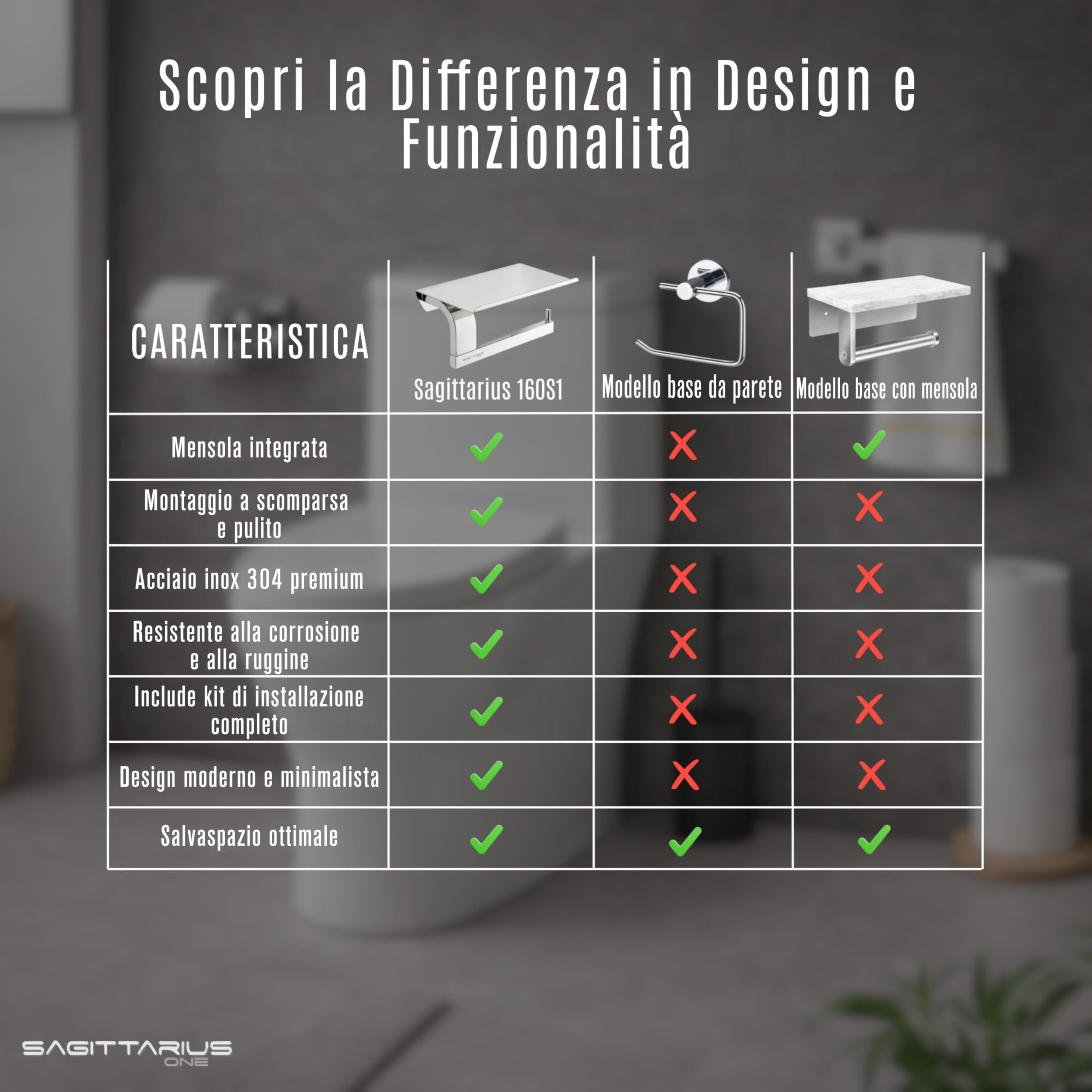 160S1 Porta Carta Igienica con Ripiano – Acciaio Inossidabile 304 Lucido, Montaggio a Muro, Cromato Elegante e Resistente