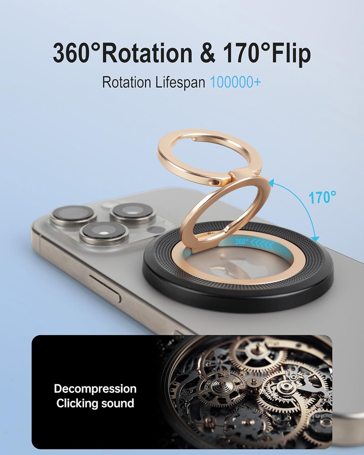 Magnetic Phone Grip, Innovative 2 Way Stand Metal Cell Phone Ring Holder Shakeproof Ultra Stable Magnetic Kickstand for Desk Fit for iPhone 17/16/15/14 All Phones Directly White