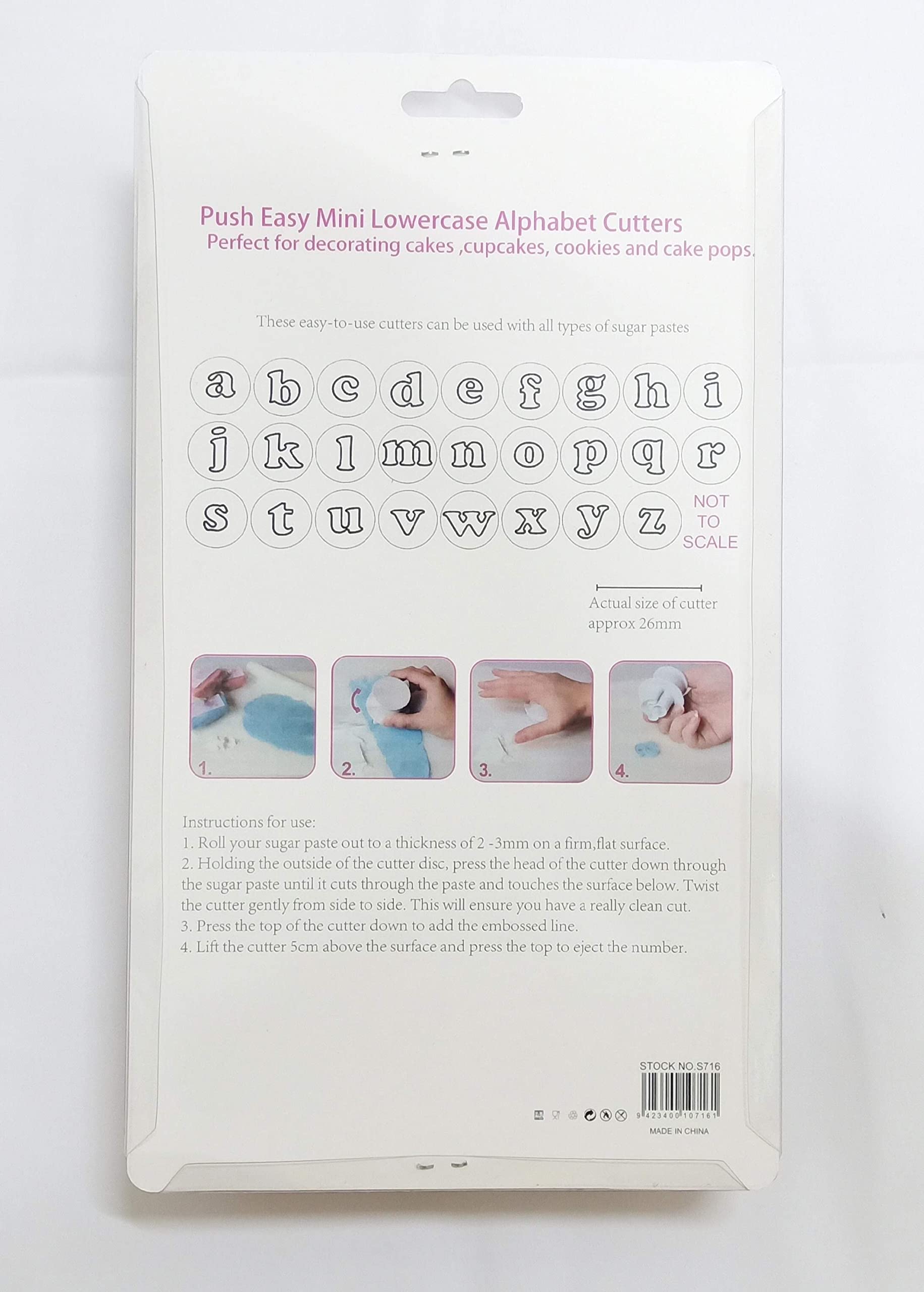 Bakers Pardise Lowercase Alphabet Letter Cookie Cutters, Fondant Biscuit Cookie Stamp Impress, Alphabet Letters Embosser Cutter, Lower Case Letter Shape DIY Cookie Biscuit (Plastic, 26PCS/Set)