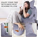 Reading Pillow-Bed Rest Pillow with Detachable Neck Roll & Higher Support Arm for Sitting in Bed Couch or Floor-Backrest Reading Pillow Adult Back Pillow for Reading, Grey