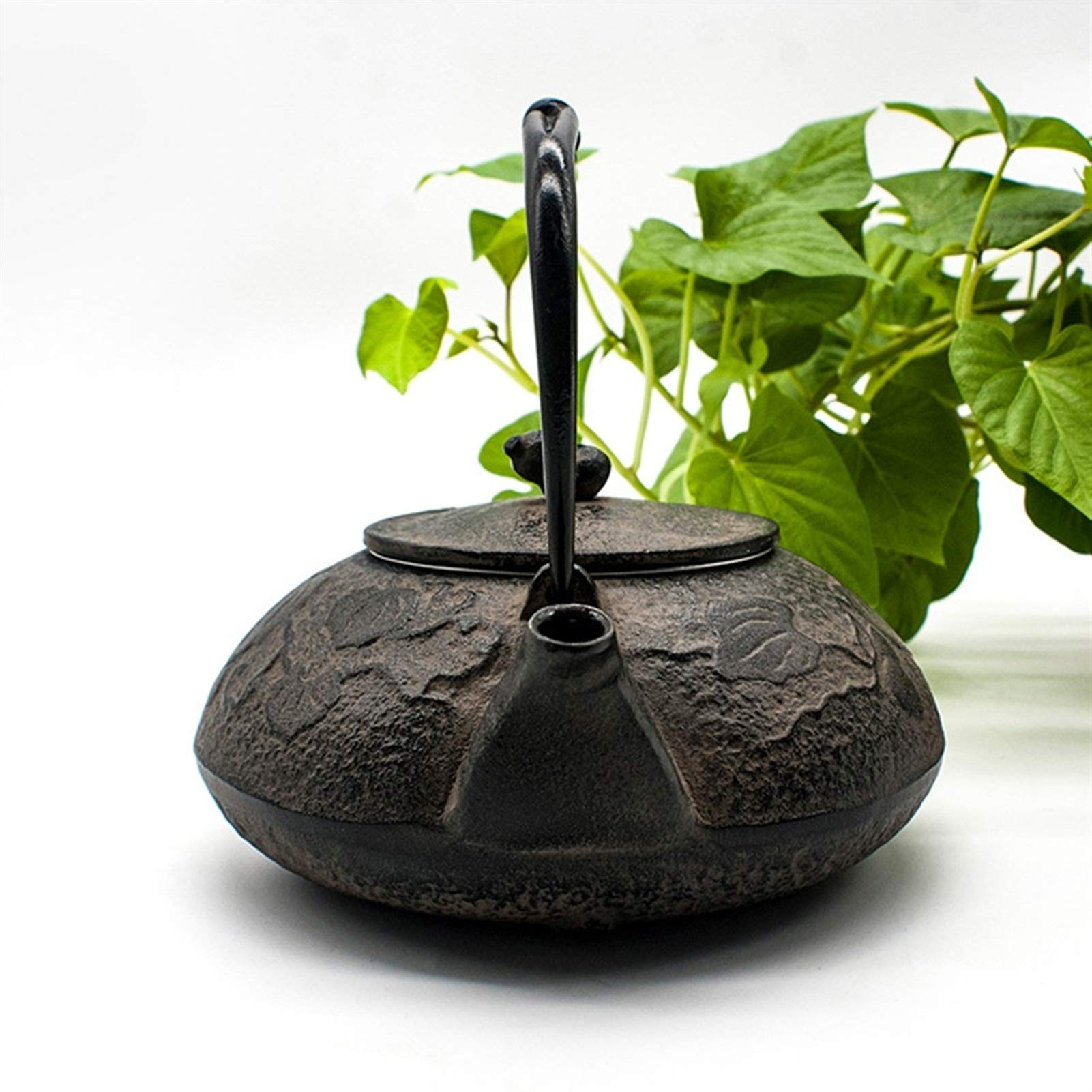 JTKDL Creative Home Cast Iron Tea Pot Black Cast Iron Teapot Iron Metal Teapot with Black Handle Improve Water Quality