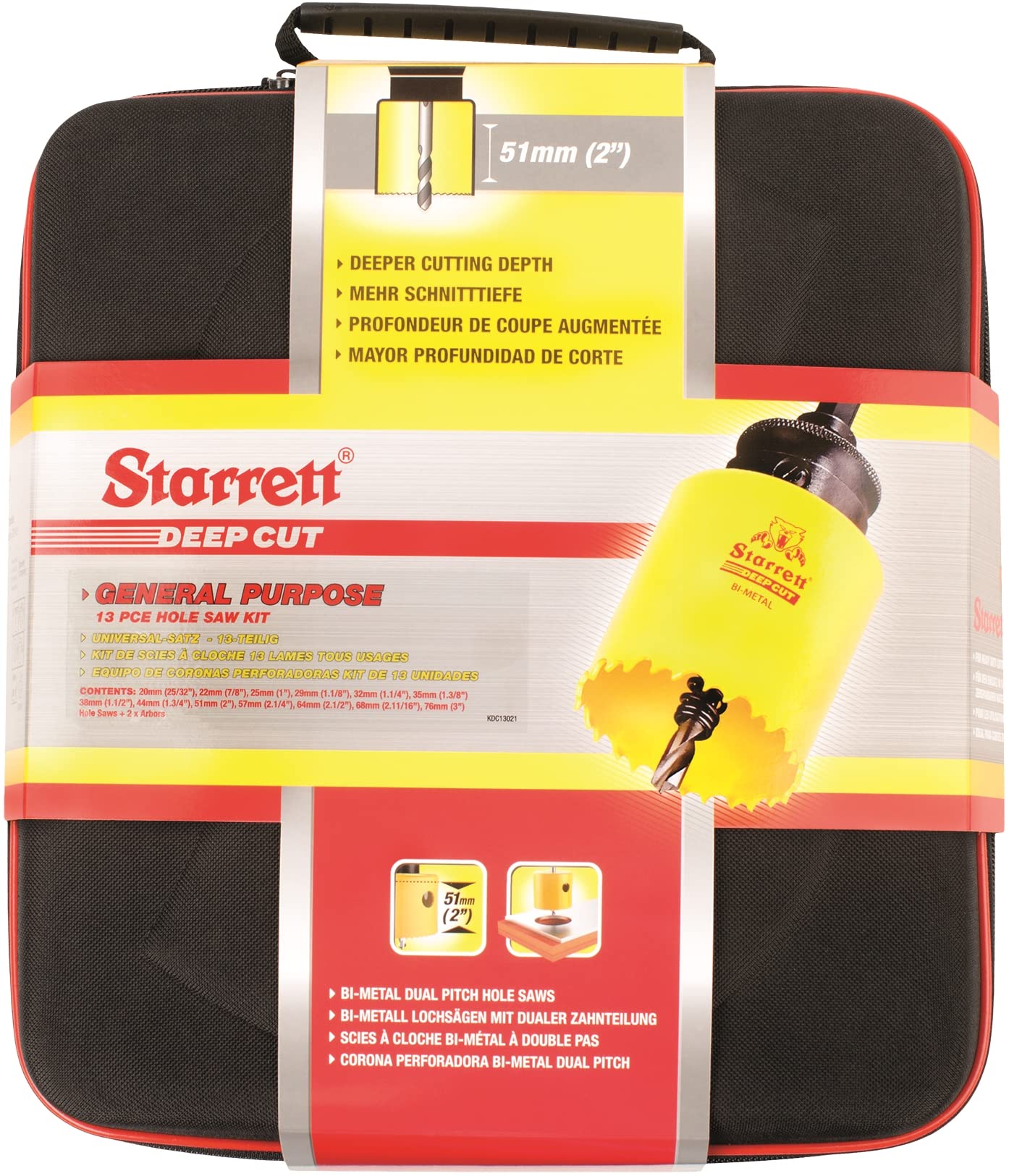 Starrett Kit de sierra perforadora bimetálica – 15 piezas KDC13021 cortador de agujeros de uso general de corte profundo con juego de eje – Compatible con Bosch Dewalt Hitachi Festool Milwaukee