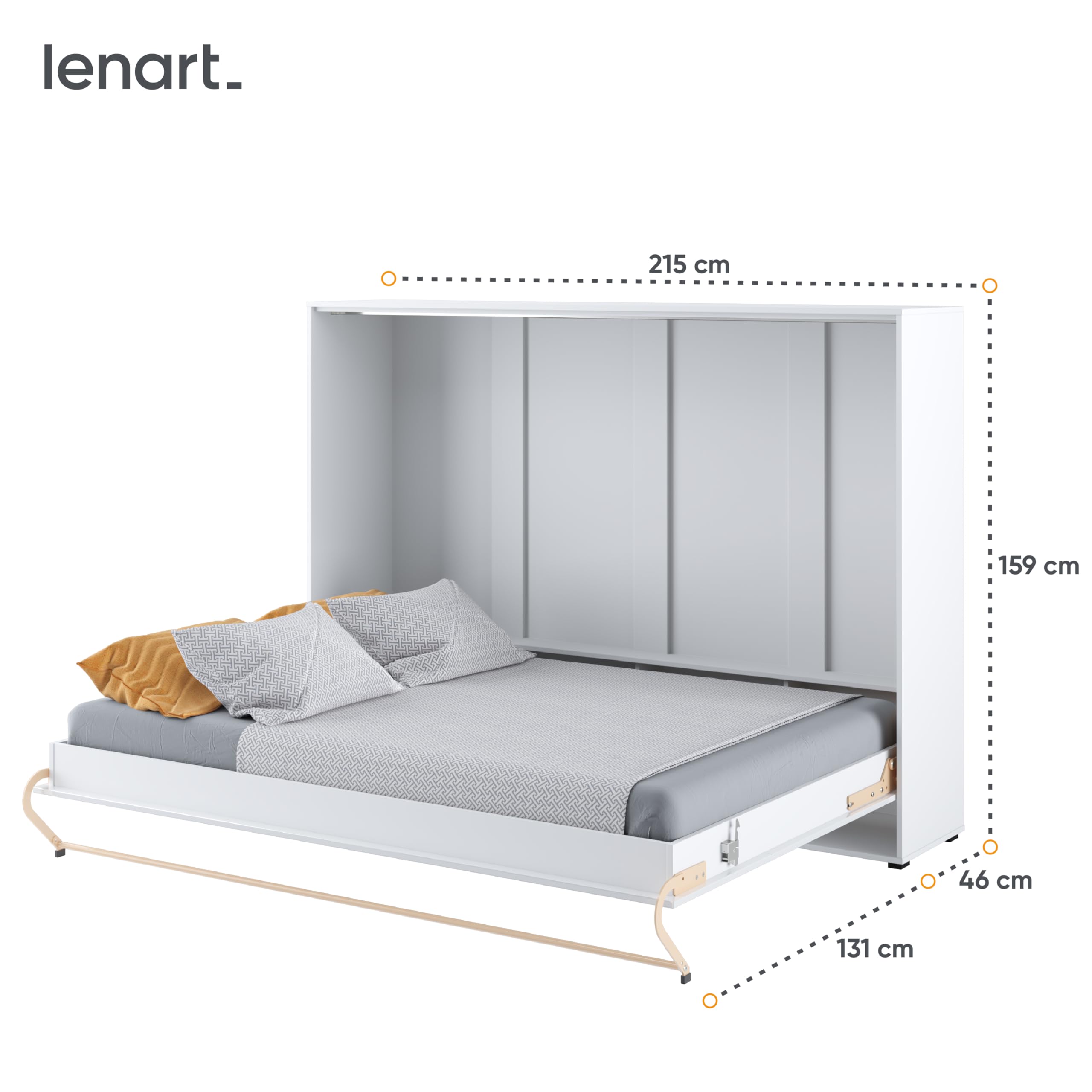 Homlando Lenart Schrankbett - Wandbett Concept Pro CP04 140x200 cm - Schrankklappbett Horizontal - Schrank mit integriertem Klappbett - Funktionsbett (Weiß Matt)