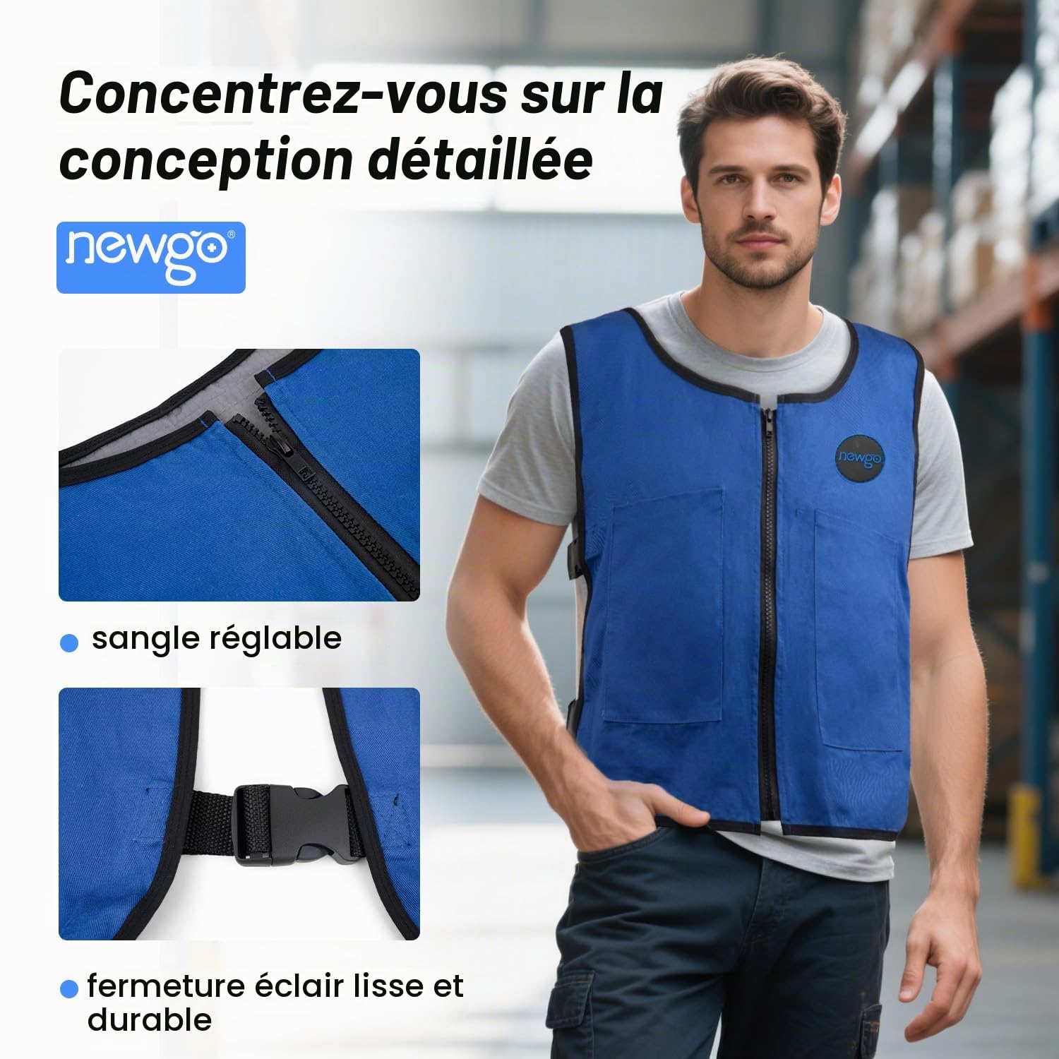 NEWGO Gilet de refroidissement Ice Vest, Refroidissement rapide en été chaud, Gilet de refroidissement réglable pour hommes en été, Vêtement de travail extérieur pour femmes à refroidissement