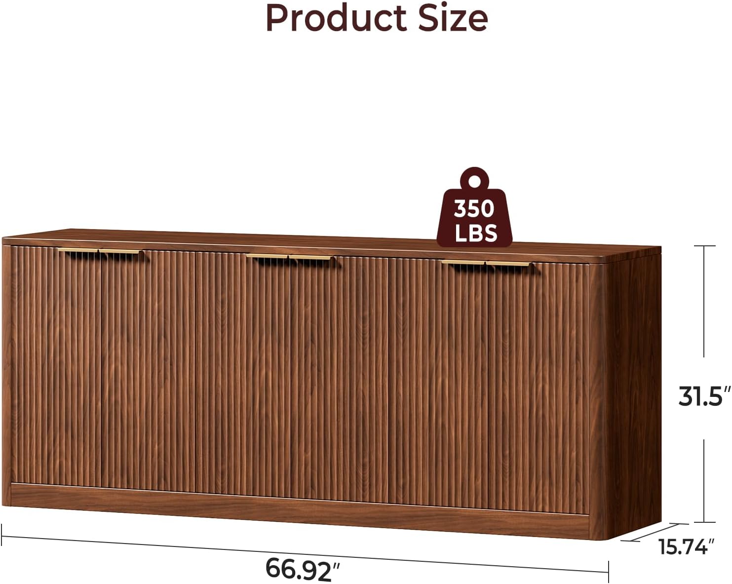 Evermagin 67" Walnut Fluted TV Stand for TVs up tp 75", Mid-Century Modern Entertainment Center with Storage Cabinets and Fluted Doors, Wood Media TV Consoles for Living Room and Bedroom Furniture - Image 2