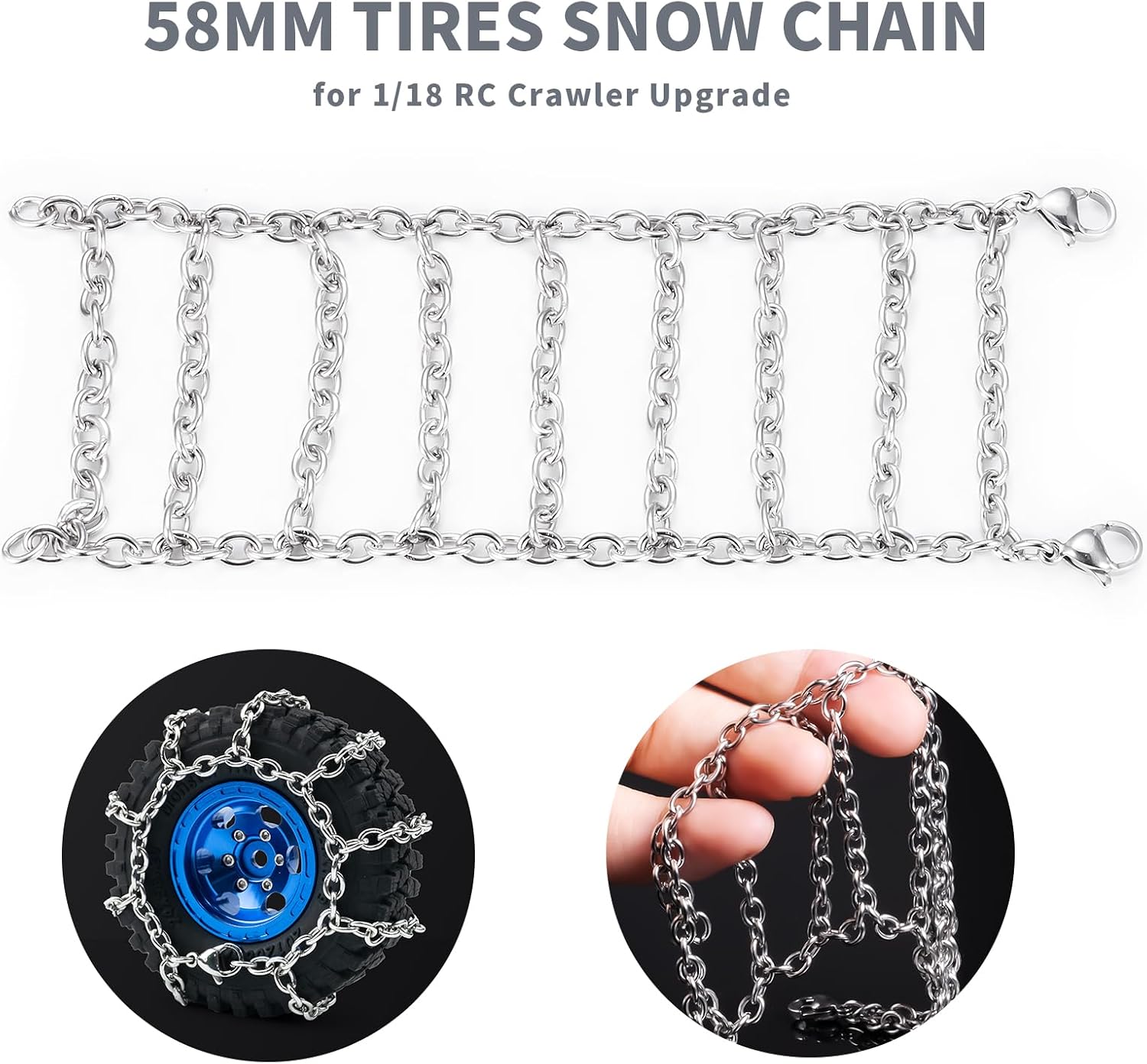 QUE-T 4Pcs/Set Metal Anti-Skid Snow Chains 58mm Tire Chains for 1/18 TRX-4M Trx4m Crawler