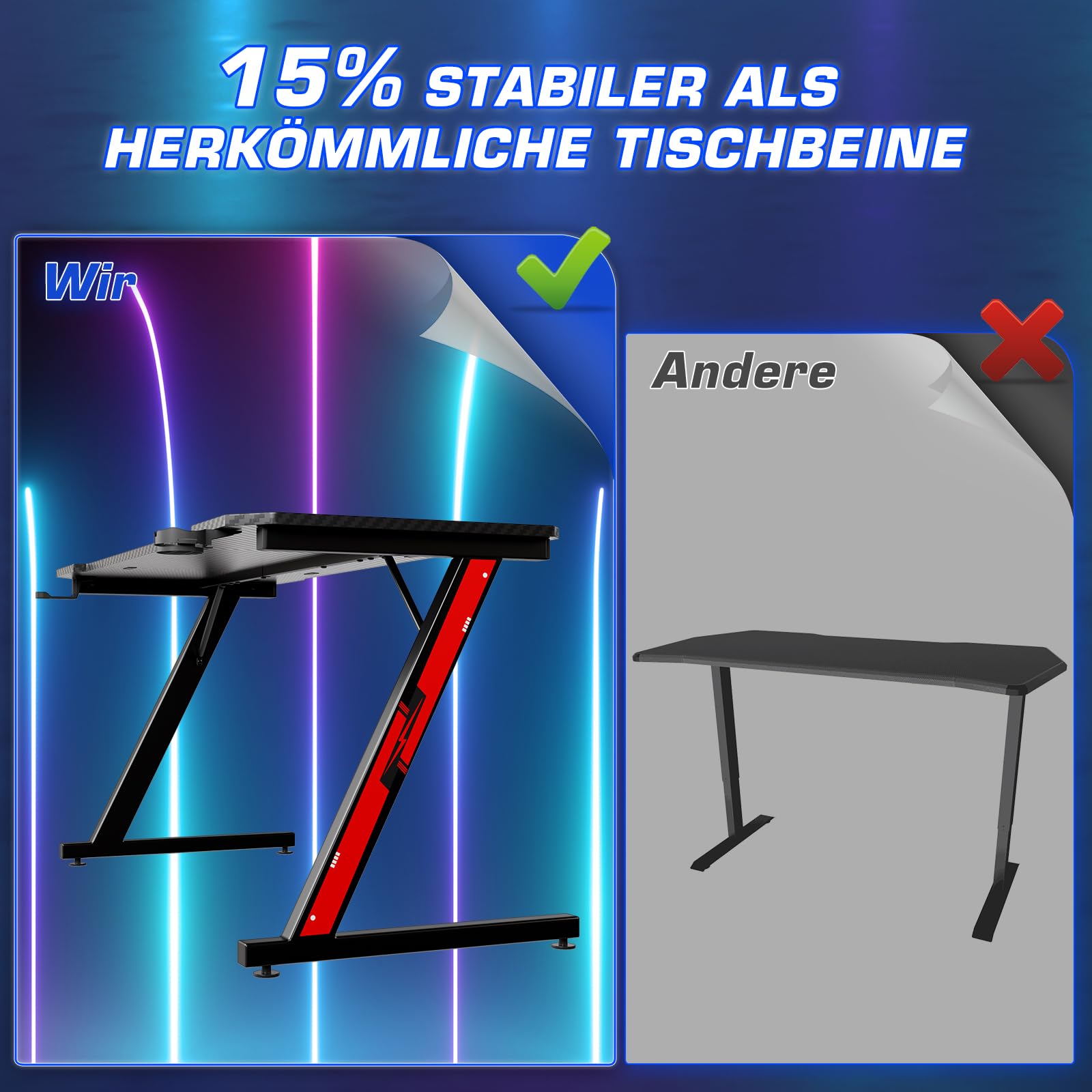 Homall Z-Frame Gamingtafel 160 x 60 cm, met bekerhouder, hoofdtelefoonhaak, computertafel, pc-tafel, ergonomische gamertafel