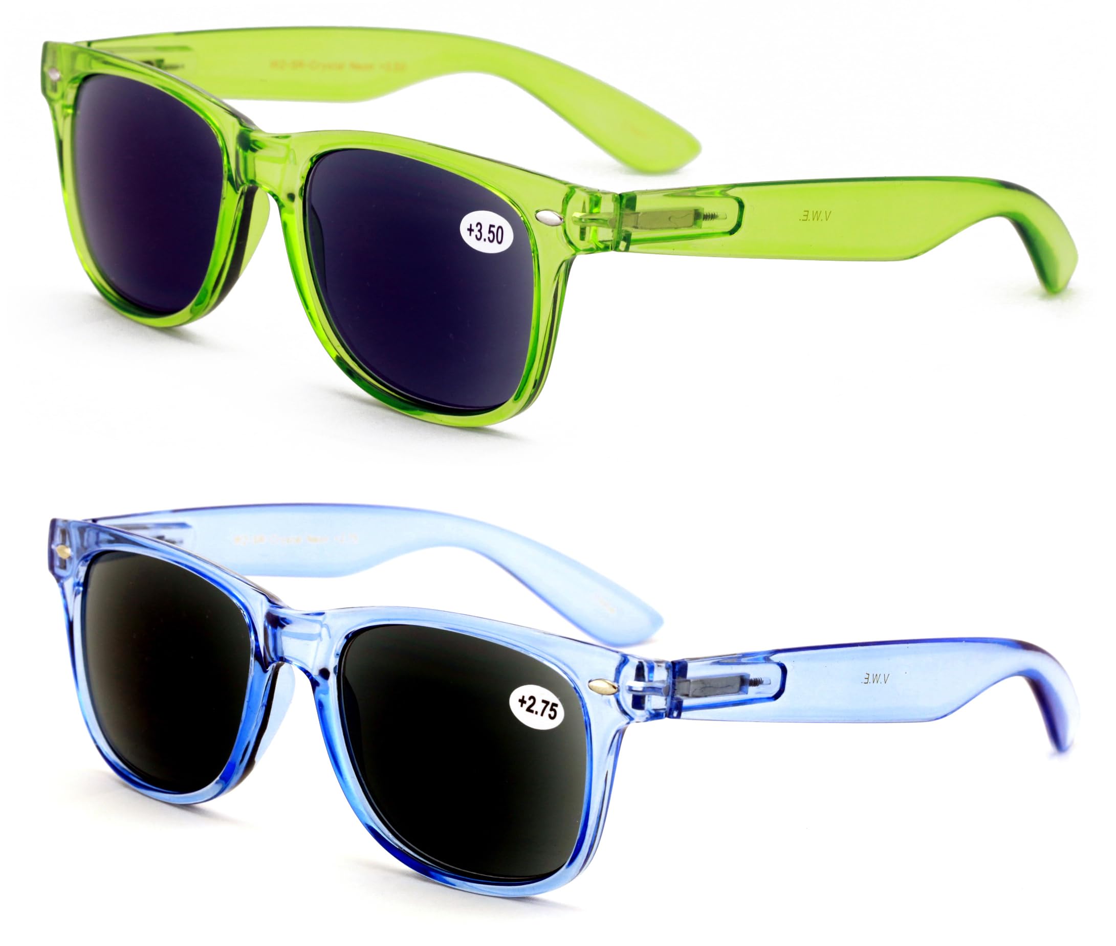 V.W.E. 2 Pairs Classic Outdoor Reading Sunglasses - Comfortable Stylish Simple Readers - Not Bifocal