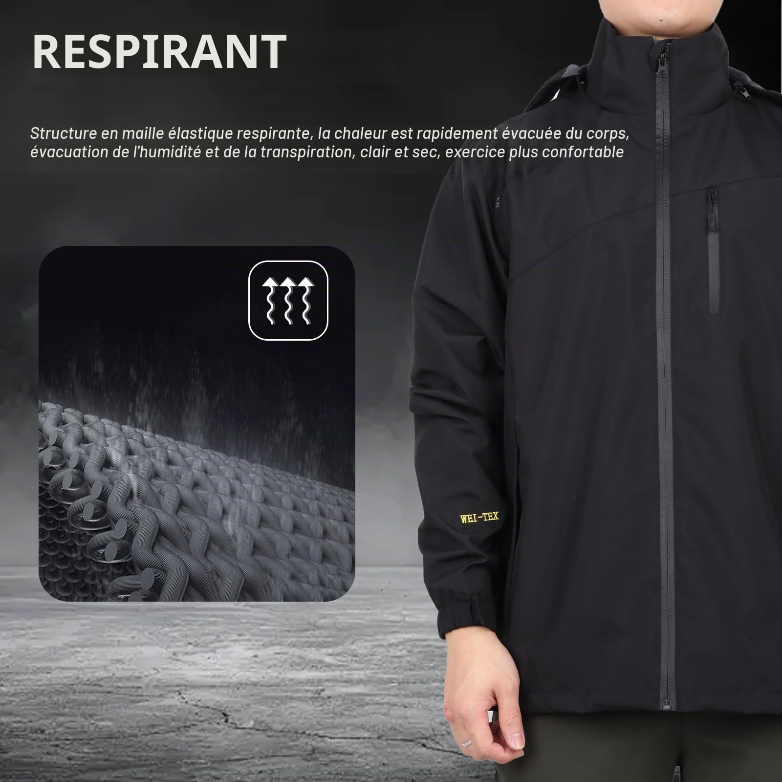 Hommes Extérieur Imperméable Veste de Pluie Respirante Doublée de Randonnée Manteau de Pluie Coupe-vent Avec Capuche Détachable et Poche à Fermeture éclair