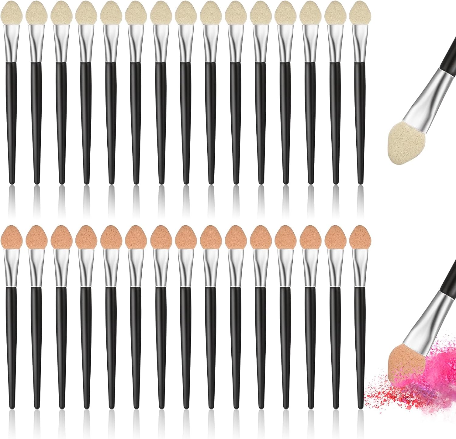 30 stuks oogschaduw applicators, oogschaduw borstel spons borstels make-up applicator 7,5 cm herbruikbare schuim tip make-up oogschaduw applicator borstel set wasbare inkt verf schilderen kleine