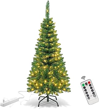 4.5 Ft Small Christmas Tree - 120 LED Lights - 350 Branch Tips Artificial Christmas Tree with Remote Timer - 8 Lighting Modes Xmas Tree for Kids Room Decorations
