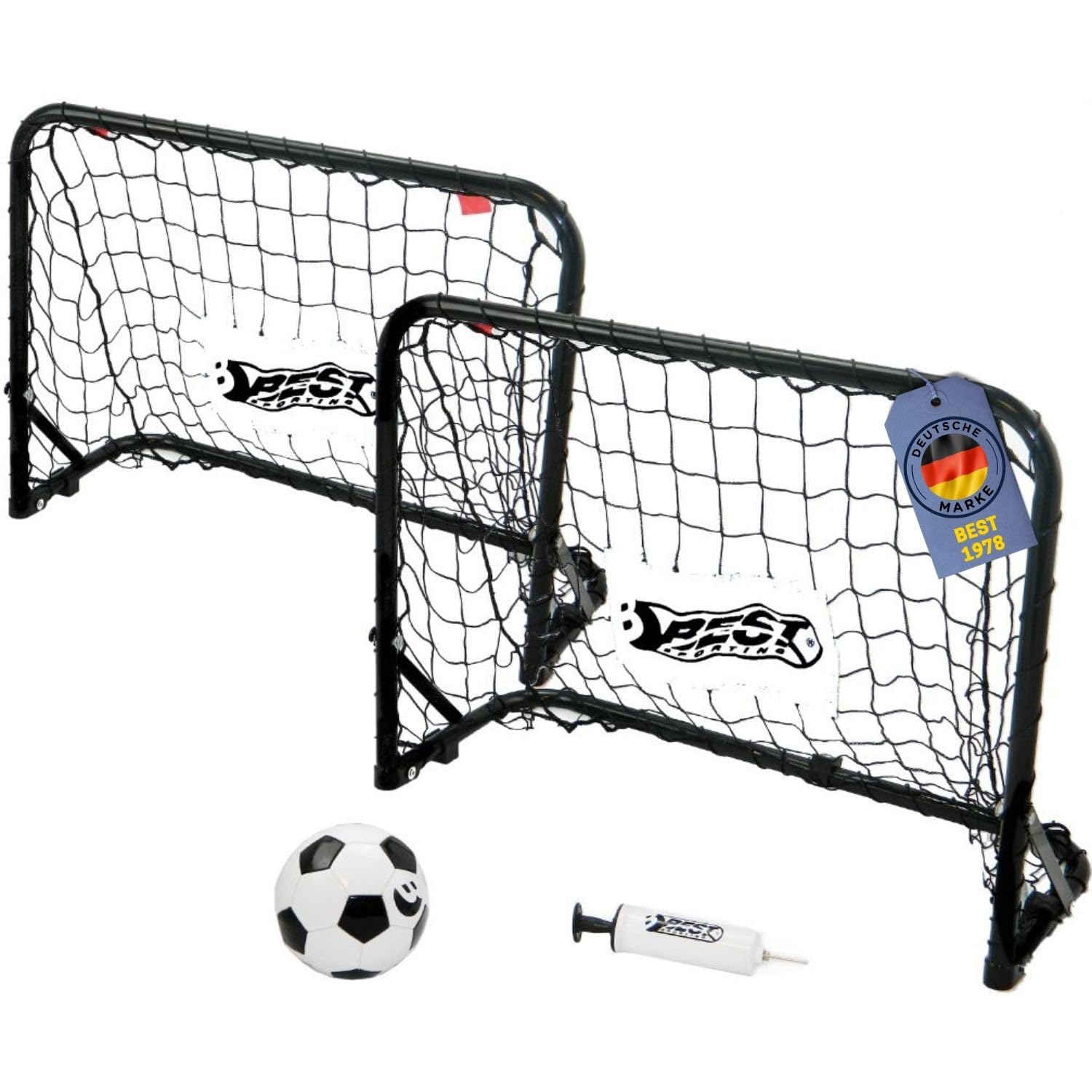 Best Sporting Mini Fussballtor | Fussballtore 2er Set - ideal als Fussball Geschenke Jungen | Inklusive Ball Größe 1, Luftpumpe, Erdanker zur Fixierung und Saugnäpfe für Glatte Oberfläche 60x45x24 cm