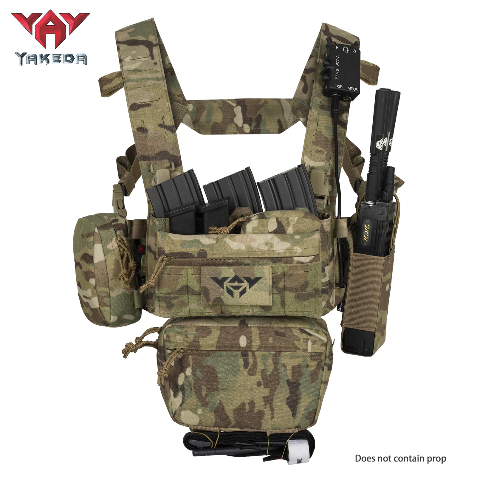 YAKEDA Tactical Chest Mini Rig Vest/Training Mini Rig Adjustable & Detachable with Wing Pouch, Dangler Pouch (MC)