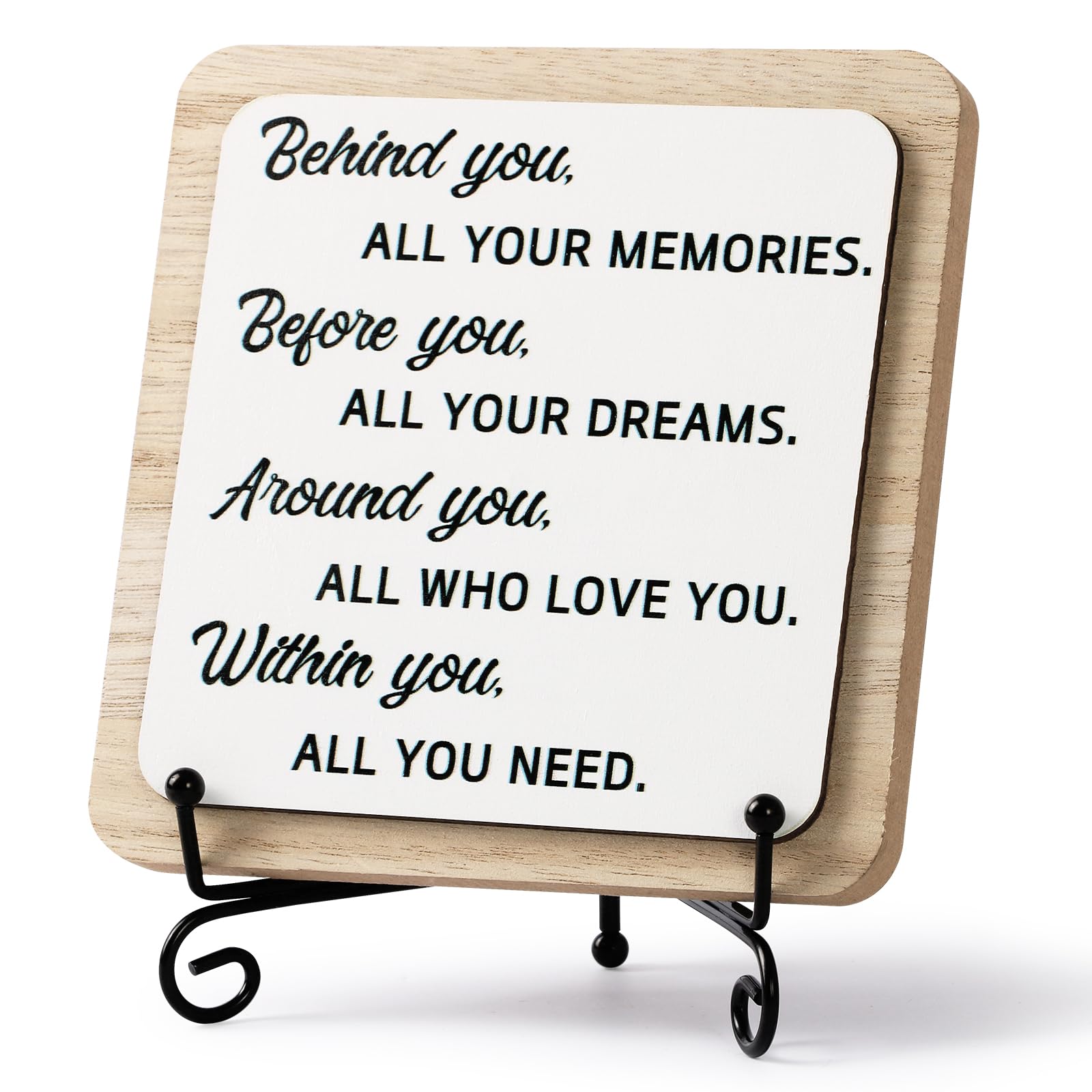 Photo 1 of 2026 Graduation Quote Decorations, Positive Behind You All Your Memories Wooden Box Block Sign Table Decor With Bracket, for Home Rustic Farmhouse Shelf Decoration College Graduation Party Gift.