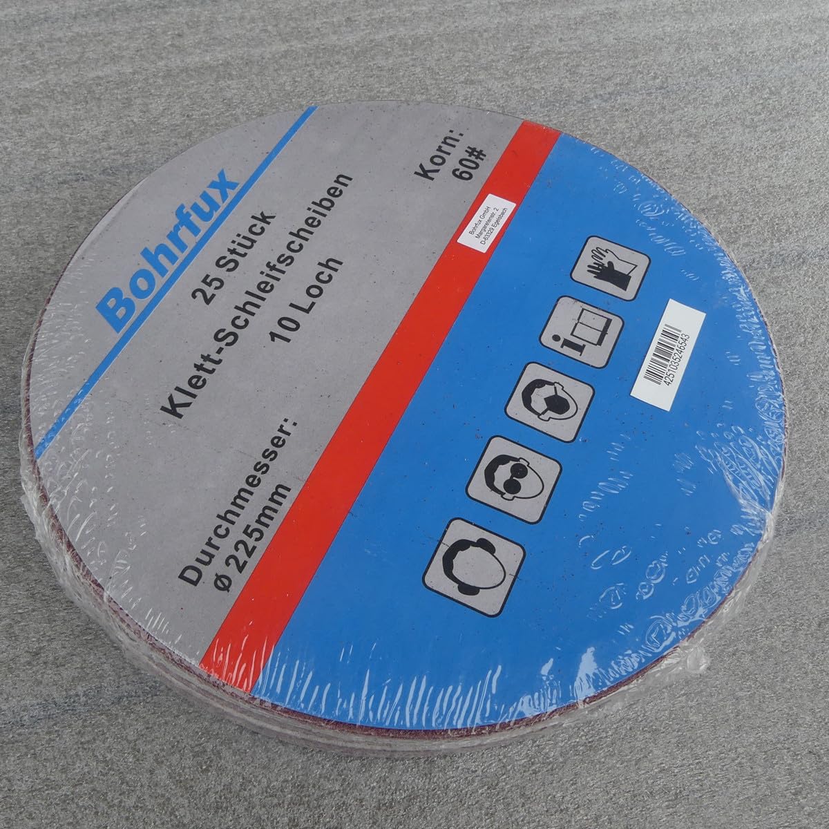 25 dischi abrasivi KleTT Ø 225 mm con 10 fori, grana P60, carta vetrata eccentrica