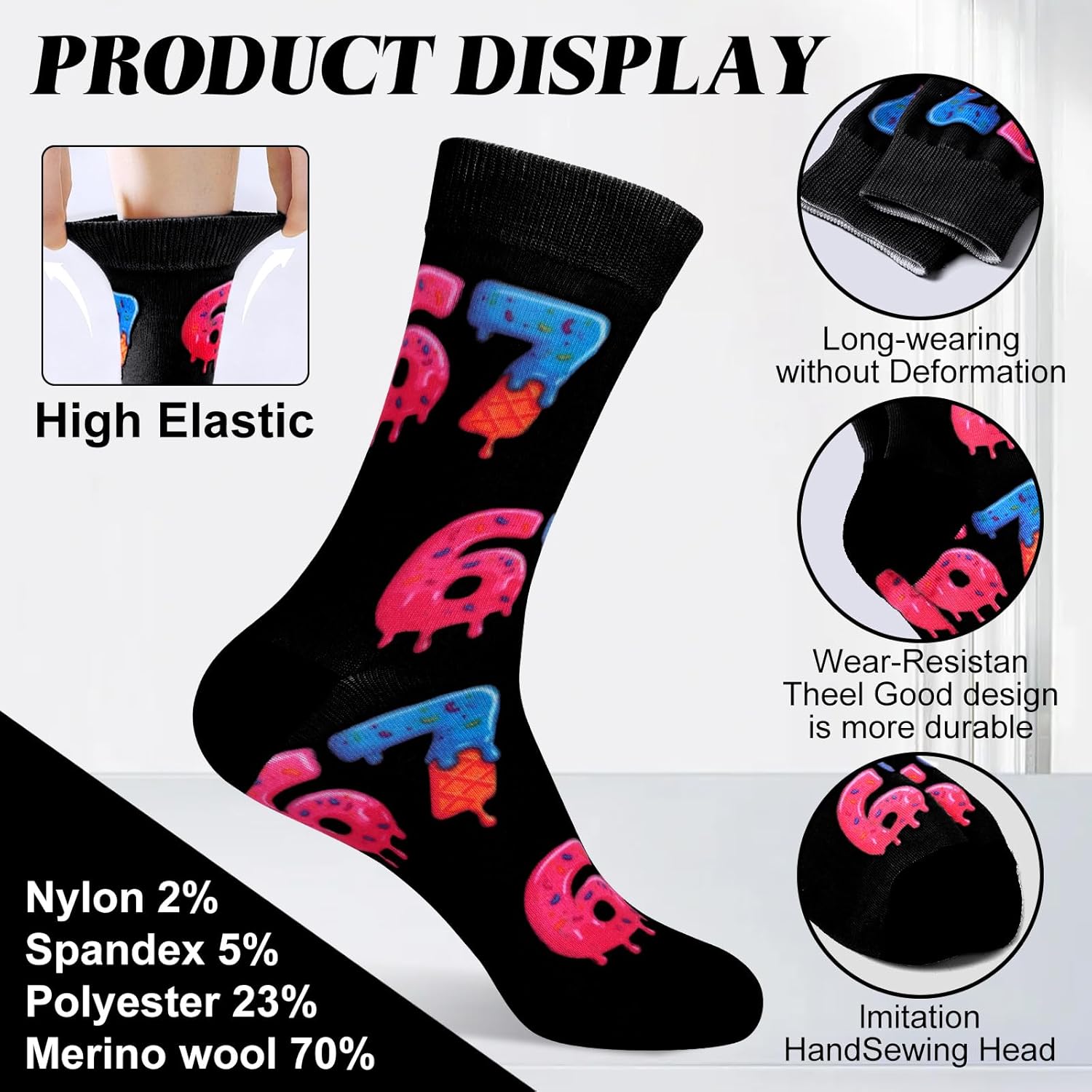 67 Socks Ice Cream 6 7 Meme Novelty, 6 7 Creams Drips Baseball Socks Funny Gifts For Boys Girls Men Women - Image 5