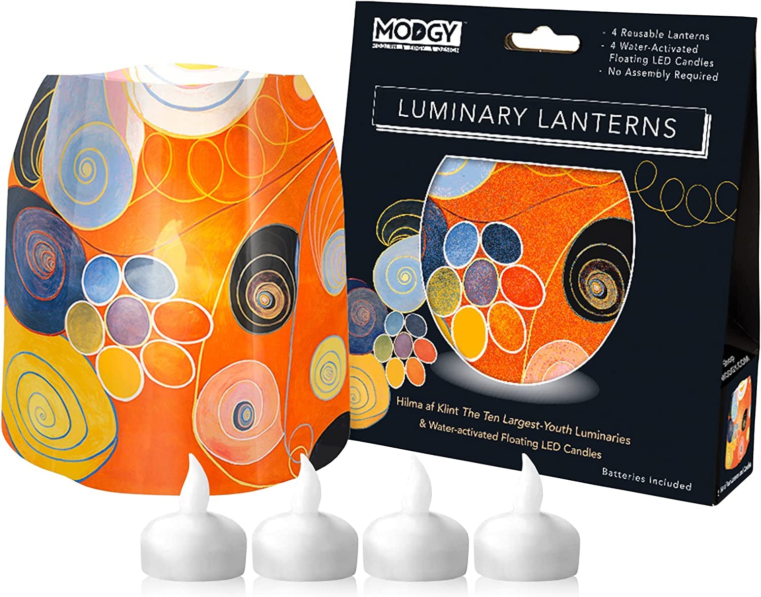 MODGY Luminary Lanterns Candle Holder Decorative Indoor Outdoor Decor, Lantern Lamps, Wedding Table Centerpiece Porch 4-Pack with Flameless Floating