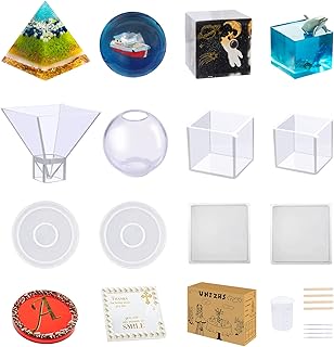 Large Resin Molds Silicone Kit 18Pcs, Epoxy Resin Molds Including Sphere,Cube,Pyramid,Square,Round and The Complete Set Tools Great for Create Art,DIY Resin Epoxy, Coasters