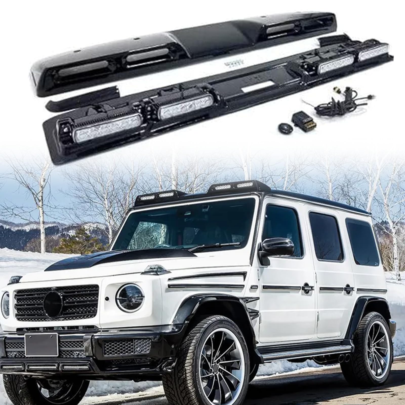 Gloss Black Roof Top Light Bar With 4 LED DRL Lamp Bulb