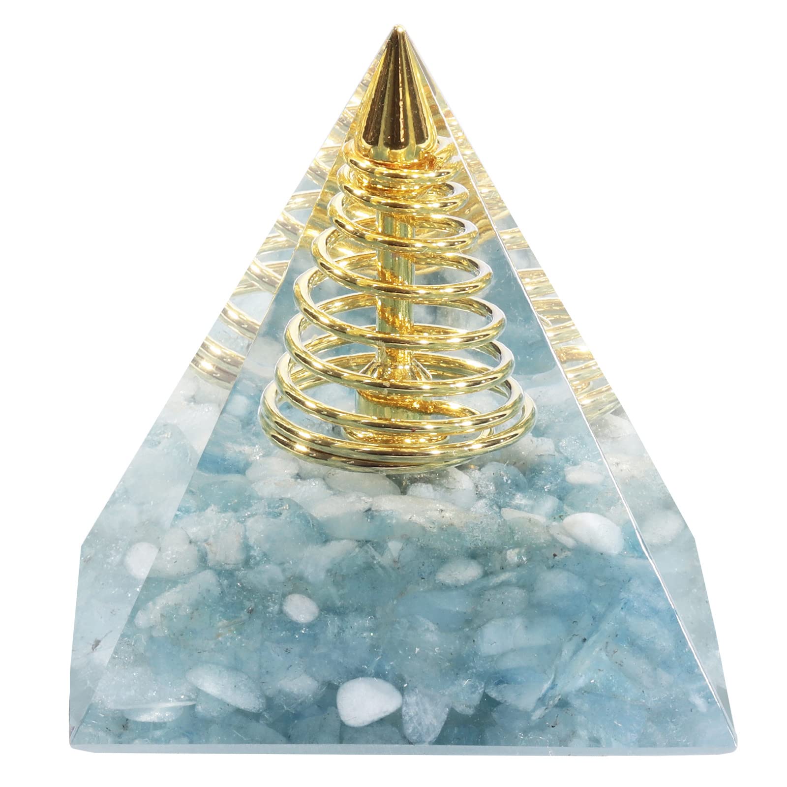Nupuyai Aquamarine Spiral Healing Crystal Pyramid for Protection Spiritual Ornament Quartz Energy Point Figurine for Reiki Healing with Gift Box