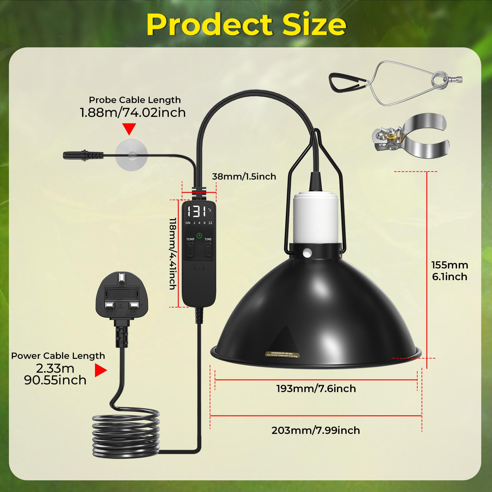 Lampada termica a forma di tartaruga con timer termostato per rettili, 21,6 cm, 300 W, E27, dimmerabile, UVA UVB, lampada a cupola per rettili, tartarughe, serpenti, draghi barbuti (senza