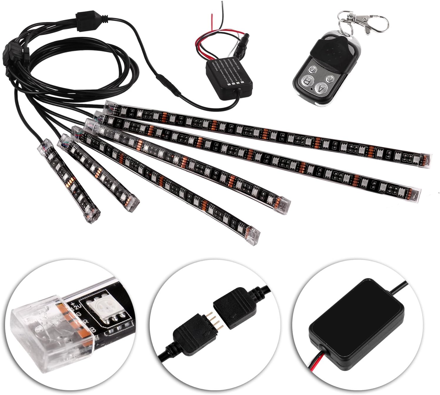 6pcs/set Voice Control LED Strip Lights,DEBEME 72 LED Car Interior Lights 12V RGB Multicolor Remote Control Flexible Motorcycle Glow Lights Atmosphere Floor Lights,30cm/20cm/10cm