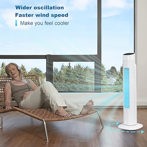 Miniatura 4 de AKIRES Ventilador de torre con control remoto 3 velocidades 3 modos ventilador oscilante refrigeración silenciosa portátil sin aspas con
