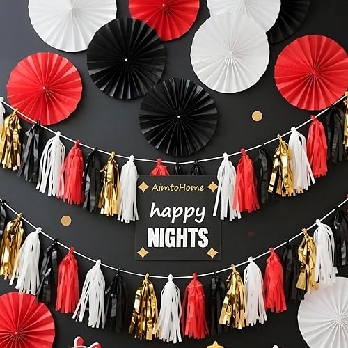 Miniatura 58 de Guirnalda de borlas brillantes de papel de seda, decoración de mesa, borlas para decoración de fiesta, suministros para bodas, cumpleaños, Negro