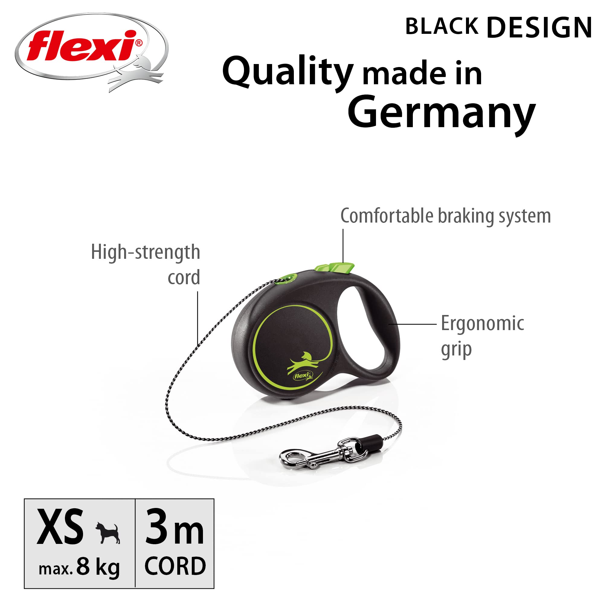 flexi Black Design XS Cord 3 m black/green - Image 2