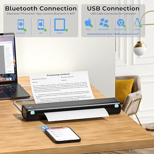 Miniatura 3 de Phomemo Impresora portátil inalámbrica para viajes, impresora térmica M08F para uso doméstico, impresora Bluetooth sin tinta, compatible con papel