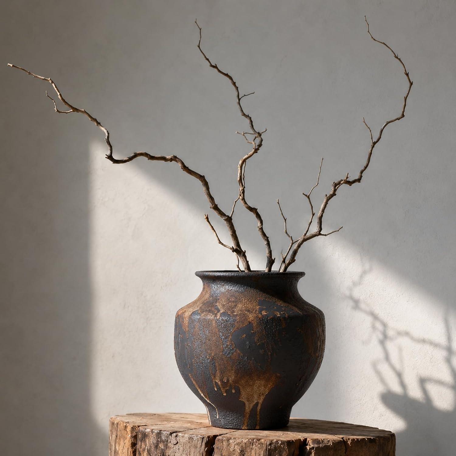 Wabi Sabi Vase, 9.8" Rustic Brown Ceramic Vase for Home Decor, Table, Shelf