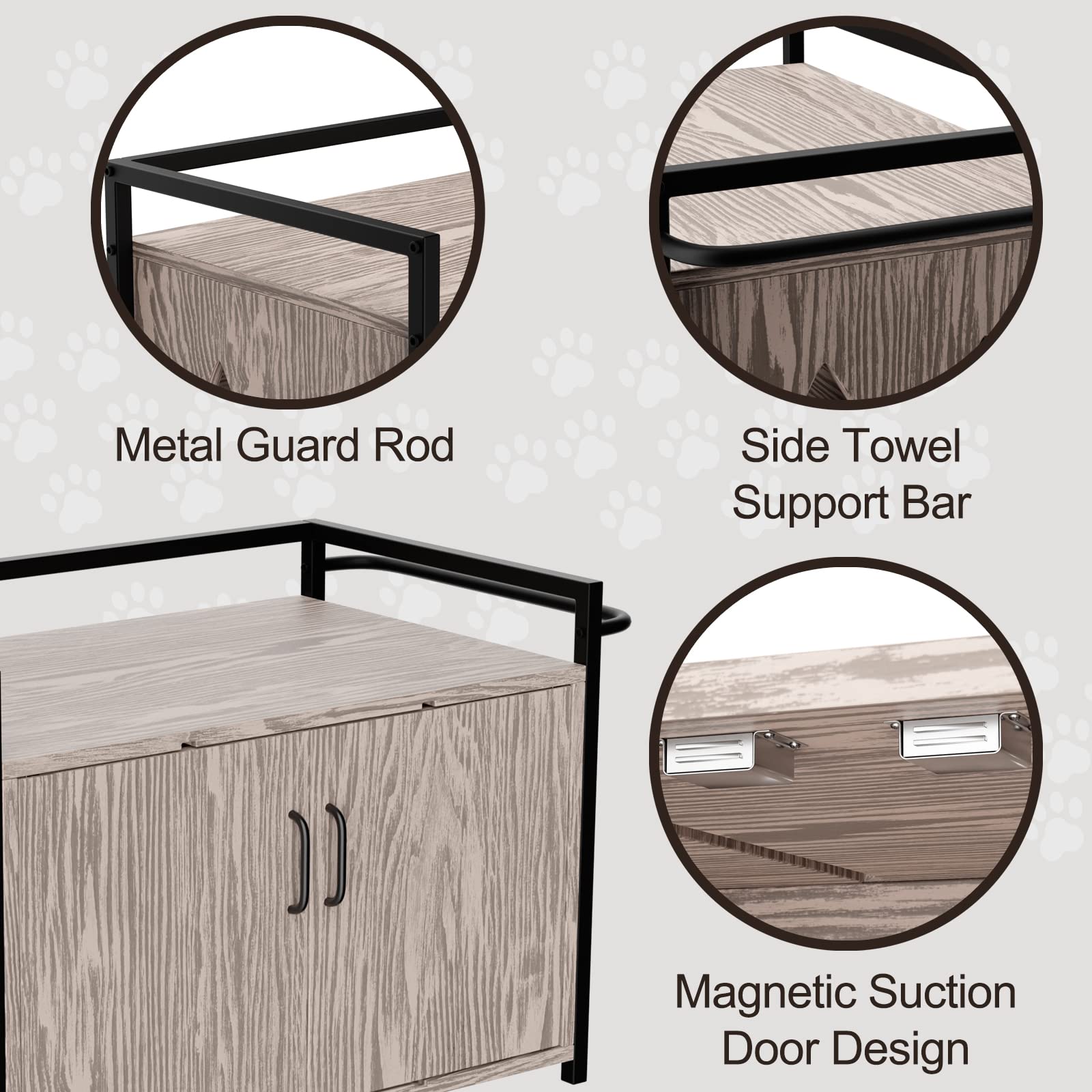 Cat Litter Box Enclosure, Pet Crate with Iron and Wood Sturdy Structure