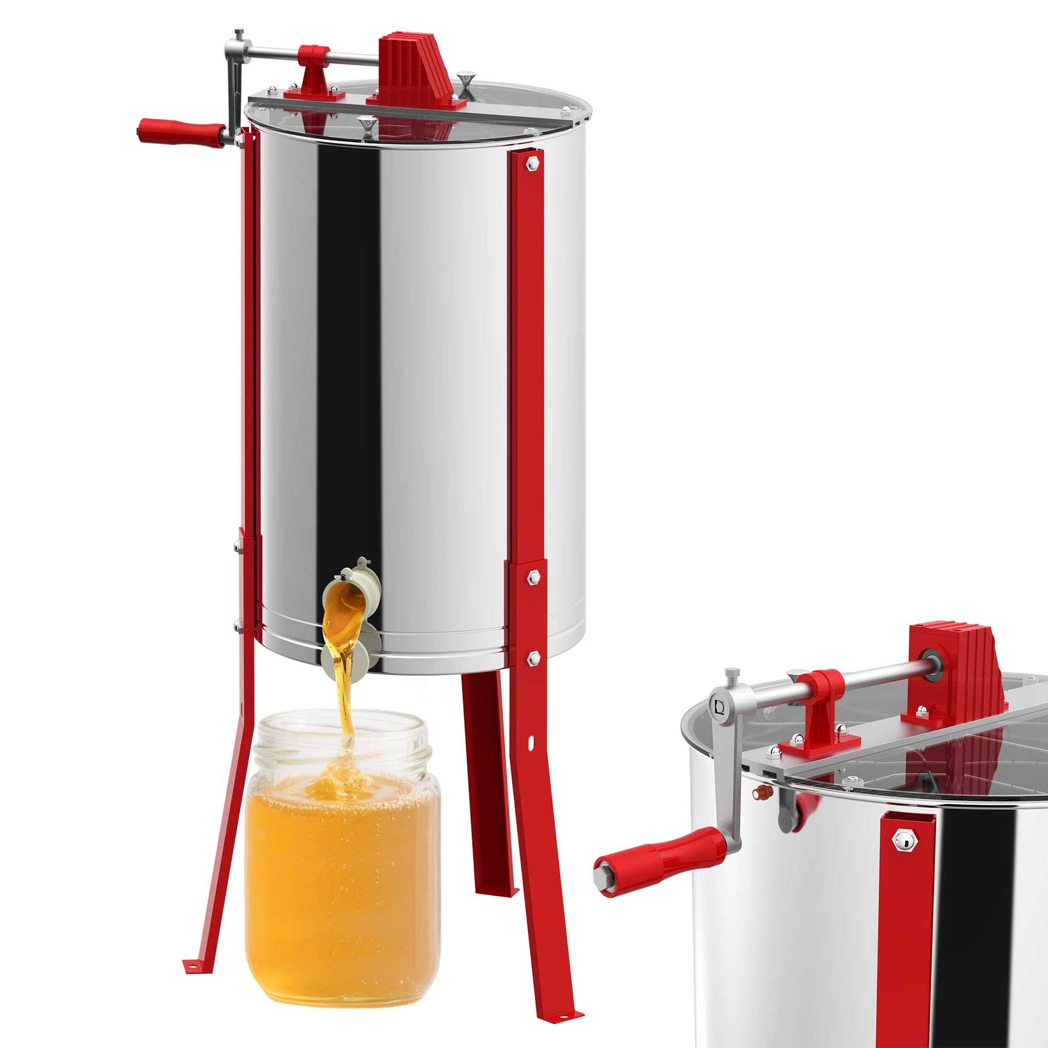 FIVMEN Fionda di miele manuale a 3 favi in acciaio inox centrifuga tangenziale estrattore di miele con coperchio, azionamento manuale e gambe regolabili centrifuga miele accessori universali per