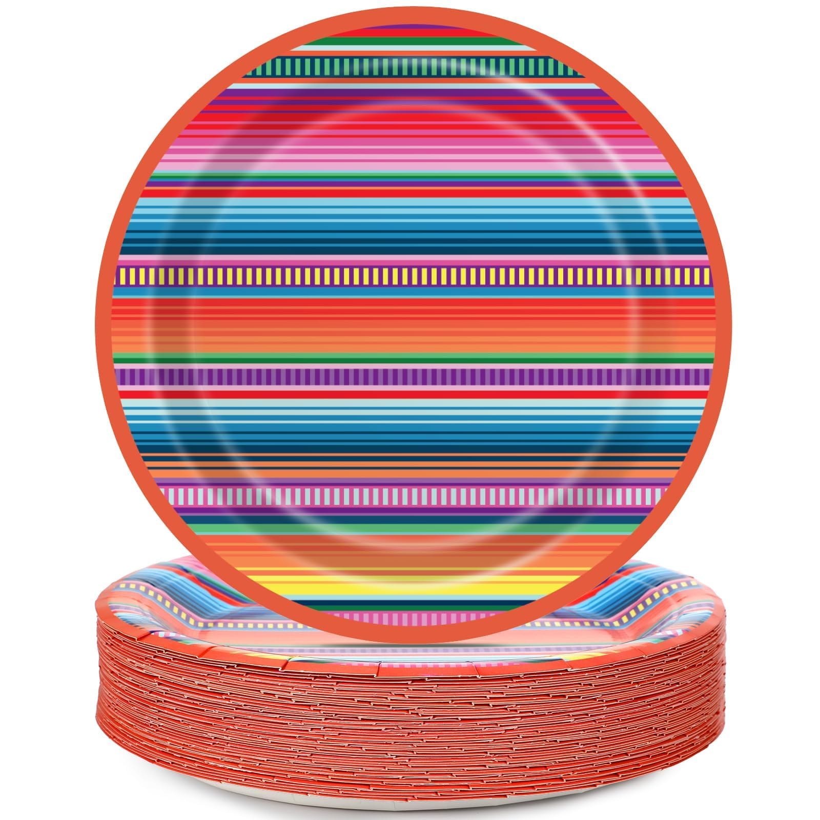 48PCS Fiesta Party Paper Plates Mexican Serape Fiesta Party Decorations Taco Plates Disposable Day of The Dead Supplies 7" Mayo Dessert Platters