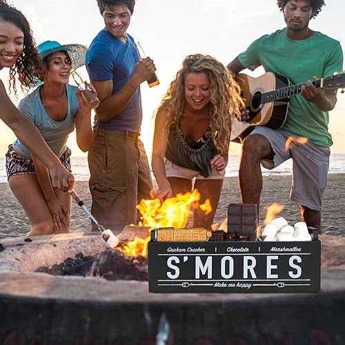 Miniatura 5 de S'Mores Station, Farmhouse Smores Caddy con asas, kit de Smores para hoguera, estación de bar Smores con 5 palitos extensibles para asar
