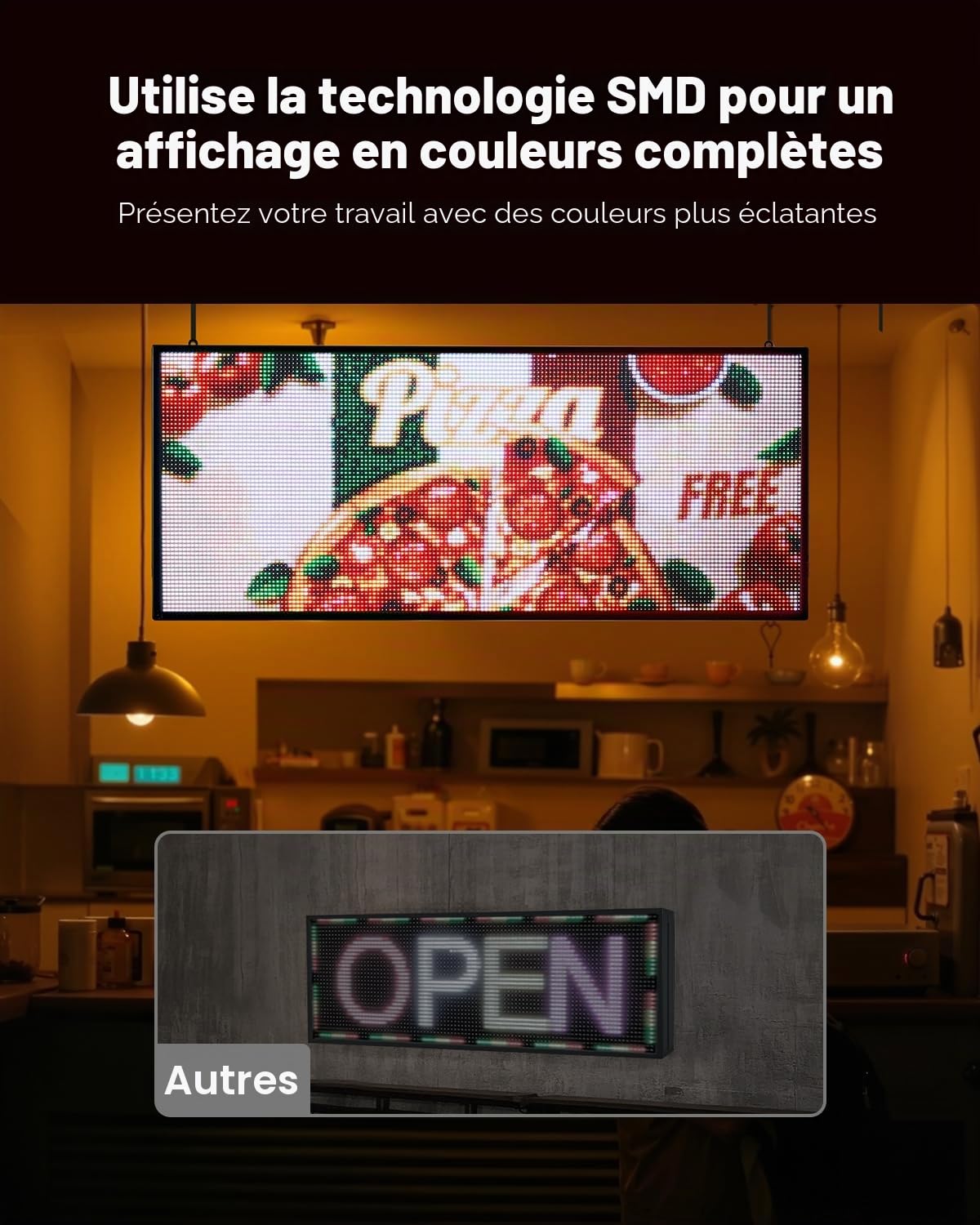 VEVOR Enseigne Lumineuse LED Programmable 99x41,2 cm, Panneau d’Affichage Numérique Couleur Pleine P6, GIF à Motifs de Texte Personnalisés, Commande Bluetooth, Information Publicitaire Publicité
