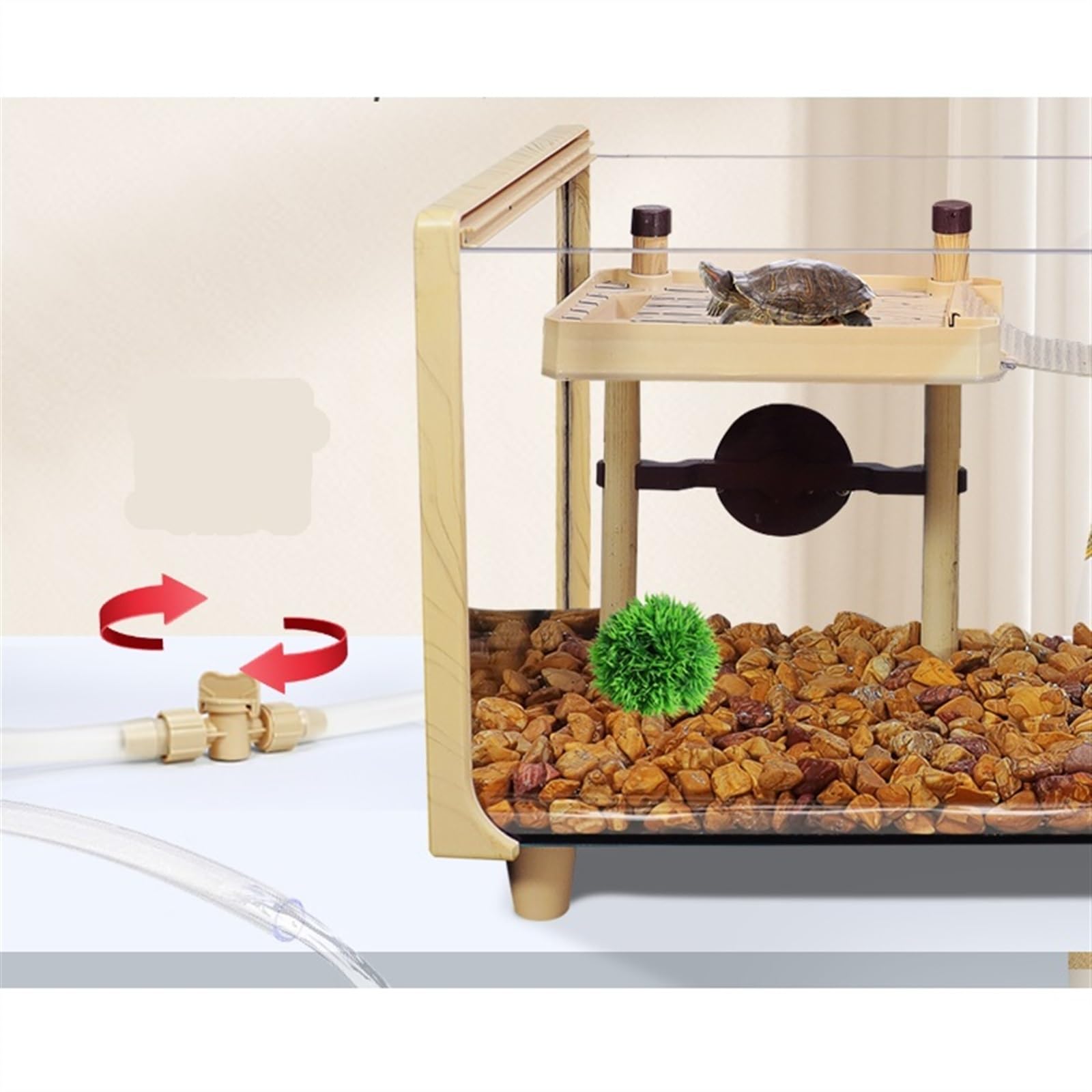 Acuario con marco de madera de tortuga, acuario de cristal ultra blanco, tanque de peces transparente para mezclar (40 x 21 x 24 cm)