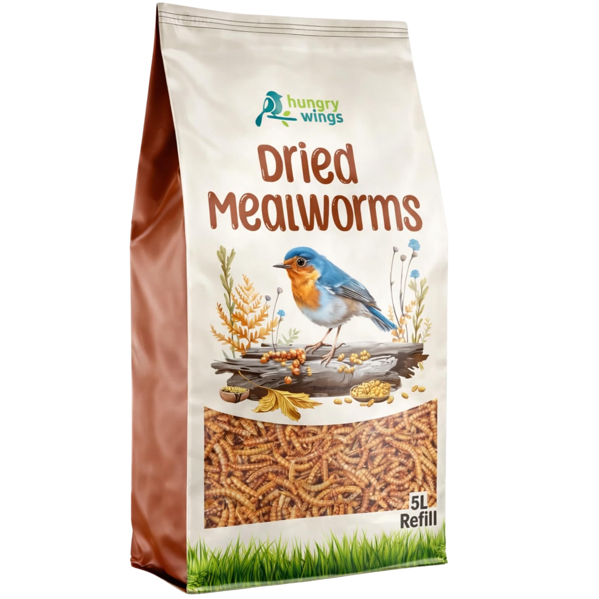 Premium Wild Bird Food 5L Refill, (5L Bag, Dried Mealworms)