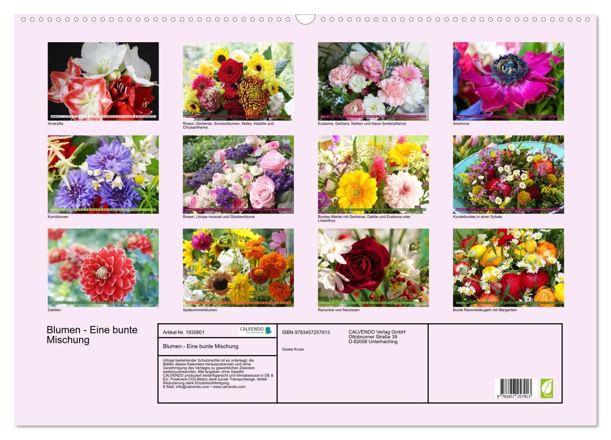 Blumen - Eine bunte Mischung (Wandkalender 2026 DIN A2 quer), CALVENDO Monatskalender: Strahlende Blüten und Sträuße (CALVENDO Natur)