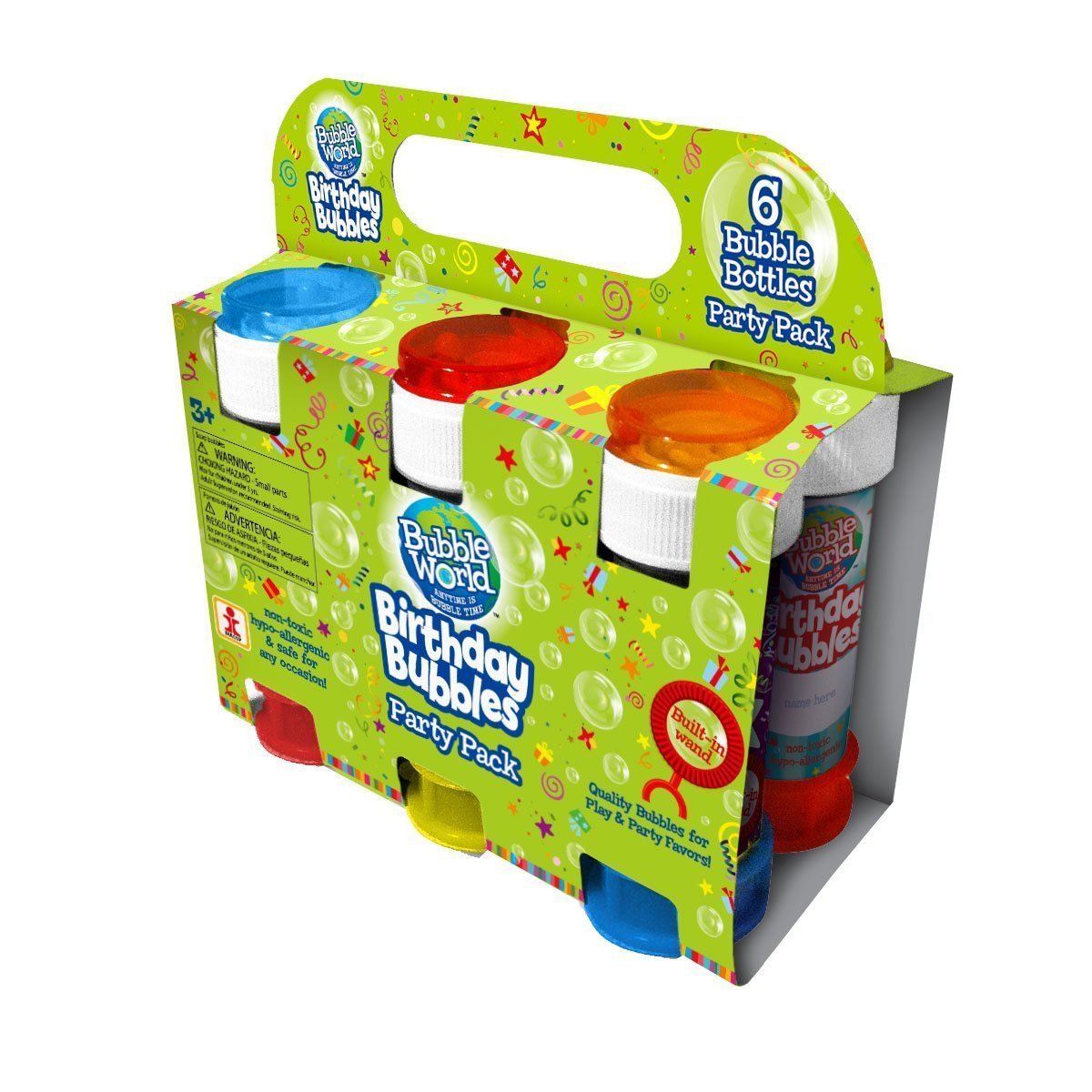 Bubble World Fun Birthday Bubbles (6 Pack) Bubbles for Kids – Non-Toxic Bubbles with Built-in Wand for Mess-Free Play!