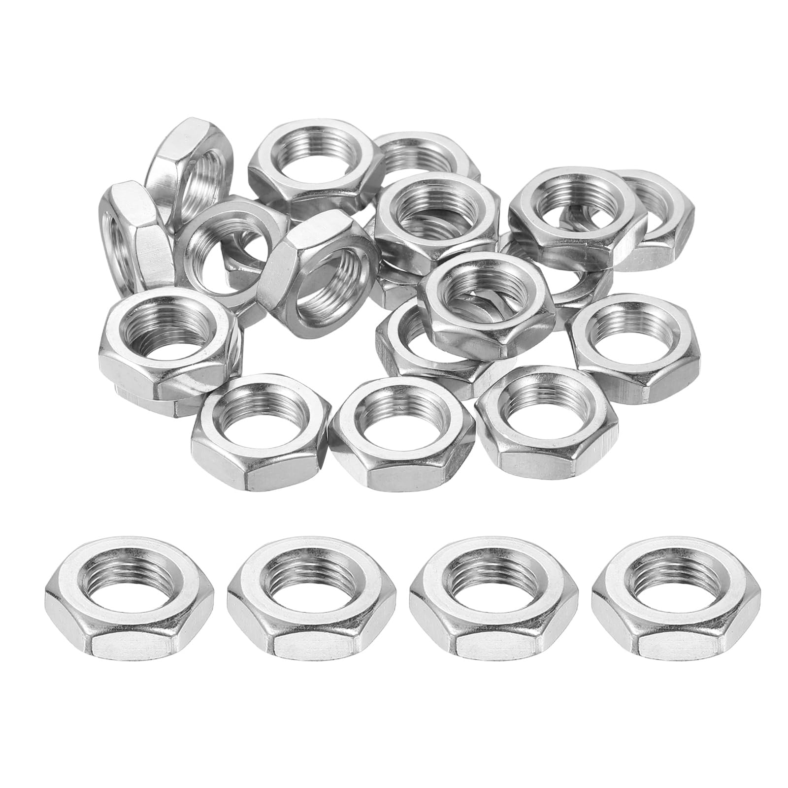 sourcing map M12x1mm Hex Nuts, 18Pcs 304 Stainless Steel Metric Fine Thread Hexagon Lock Nuts Fasteners for Machinery Automotive Industrial Use, 18mm / 0.71" Width 6mm / 0.24" Height