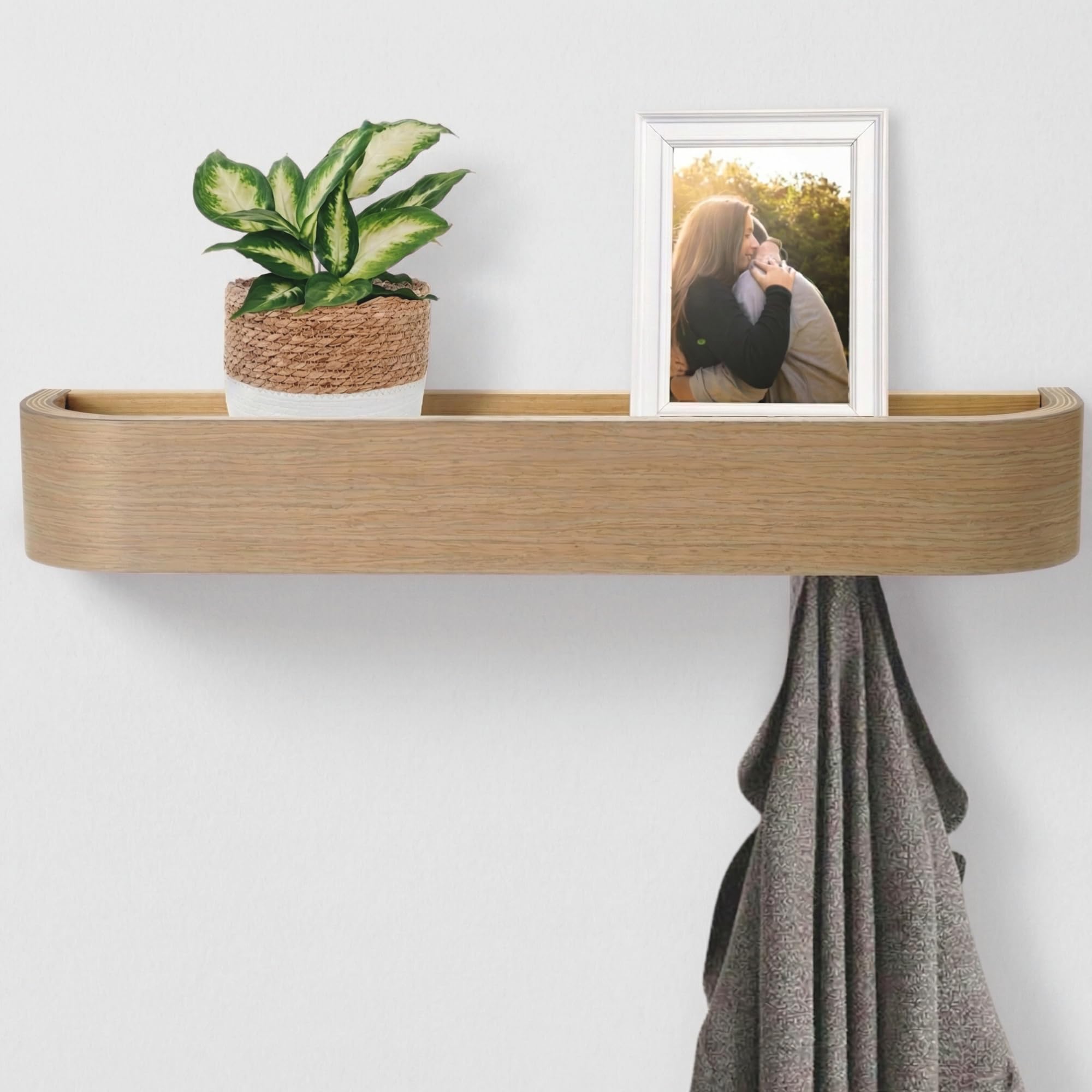 Keypak Scandi Wooden Coat Rack With ShelfWall Mounted 4 Hidden Hooks & 49Cm Floating Shelf For HallwaysBedrooms & Entryways from B&Q