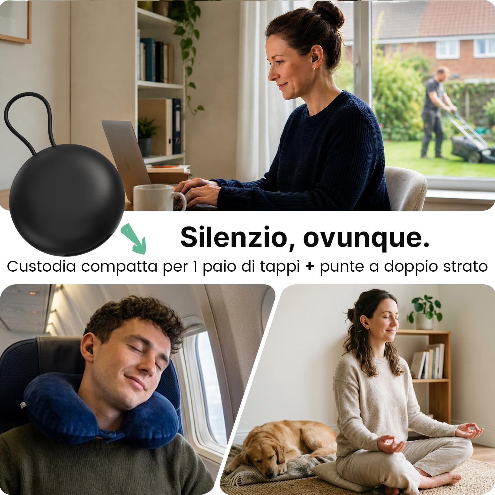 Tappi per Orecchie per Dormire 27dB, Aiutano a Ridurre i Rumori di Fondo, Ideali per Dormire sul Fianco, 4 Misure XS/S/M/L con Punte a Doppia Flangia, Silicone Morbido, Bianco