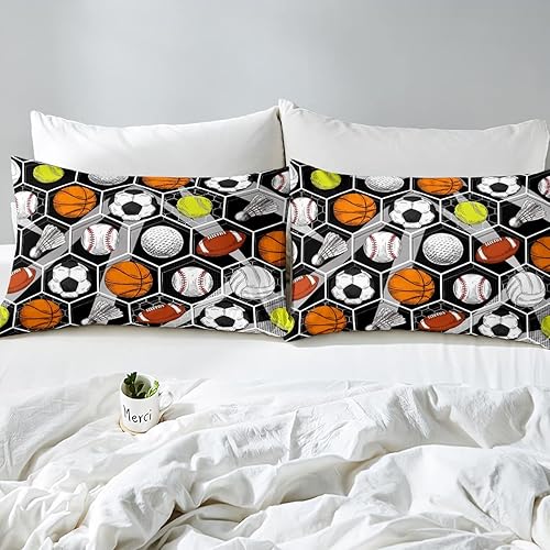 Miniatura 5 de Juego de ropa de cama de juegos de pelota, sábana bajera de fútbol americano, hexagonal, geométrica, deportiva, sábana encimera, para béisbol,